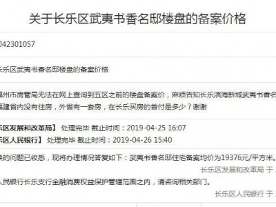 长乐区发改局:武夷书香名邸住宅备案均价为19376元/m²